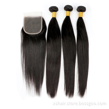 Fast Delivery Raw Unprocessed Brazilian Human Hair Bundles with closure Natural Color Large Stock straight hair closure